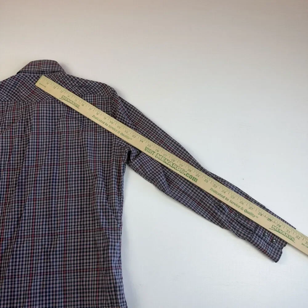 Banana Republic Western Shirt Mens S Pearl Snap Long sleeve Red, Navy Plaid